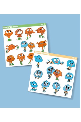 Çizgifilm-gumball-darwin Watterson- Sticker Set 2li Parlak Kağıt- Çizgi Dizi Etiket Sticker Süsleme Yeşil