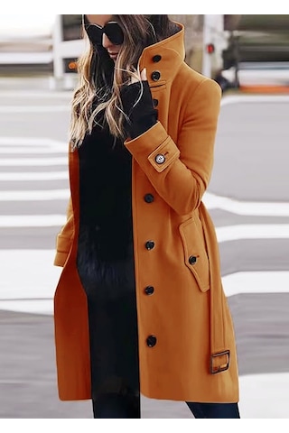 Kadın Sonbahar Ve Kış Büyük Beden Paltoları Kahverengi
