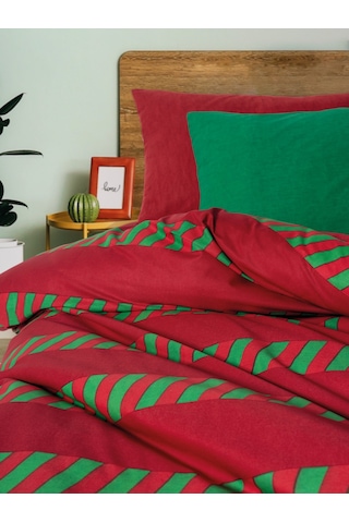 Cozy Home Festive Tek Kişilik Lastikli Çarşaflı Nevresim Takımı Holly Yeşil Yeşil