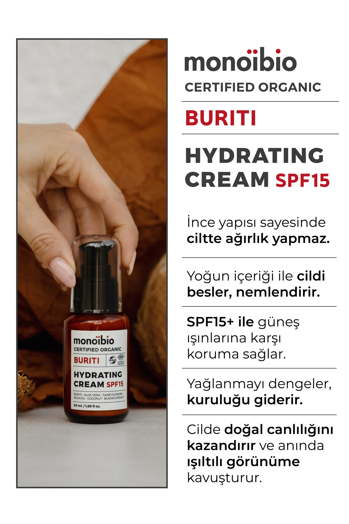 Monoibio Buriti Organik Cilt Bakım Kremi Spf 15 Krem 50 Ml