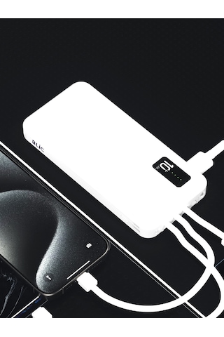 Blic Bpb4 10.000mah Led Işıklı Powerbank Beyaz 4 Cihaz Aynı Anda Şarj Dahili 3in1 Kablo BEYAZ