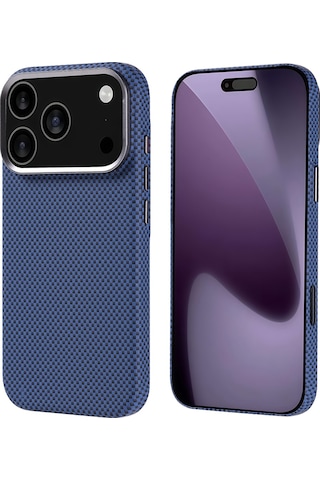 Apple Uyumlu iPhone 17 Pro Kılıf M-safe Şarj Özellikli Karbon Fiber Görünümlü Kapak Nekst Lacivert
