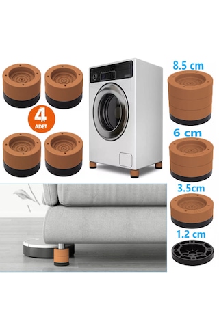 Tineke Beyaz Eşya Ayağı Çamaşır Makinesi Mobilya Titreşim Önleyici Kaydırmaz 6 Cm Yükseltici 4 Lü Kahverengi Kahverengi
