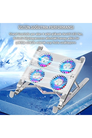Coofbe Led Işıklı Yükseklik Ayarlı Katlanabilir 4 Fanlı Notebook Laptop Soğutucu Turbo Fan Laptop Standı