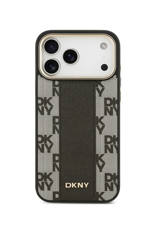 Apple Uyumlu iPhone 17 Pro Max Kılıf Dkny Lisanslı M-safeli 3d Yazılı Checkere Pattern Kapak Siyah Siyah