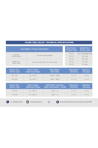 Ems Kontrol Sıcaklık Sensörü NTC 10 K / -40 - +80 C