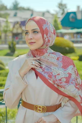 Buttonscarves Wonderland Saten Şal - Ginger Kırmızı