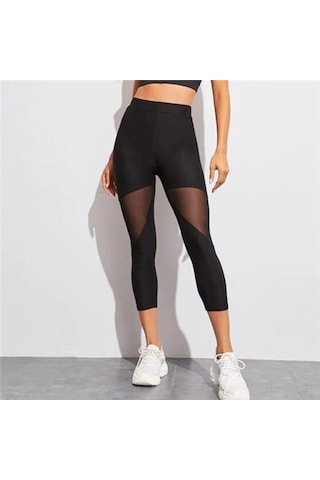 Kadın Örgü Dikiş Spor Tayt Yüksek Bel Pantolon Spor Yoga Pantolon SiYAH