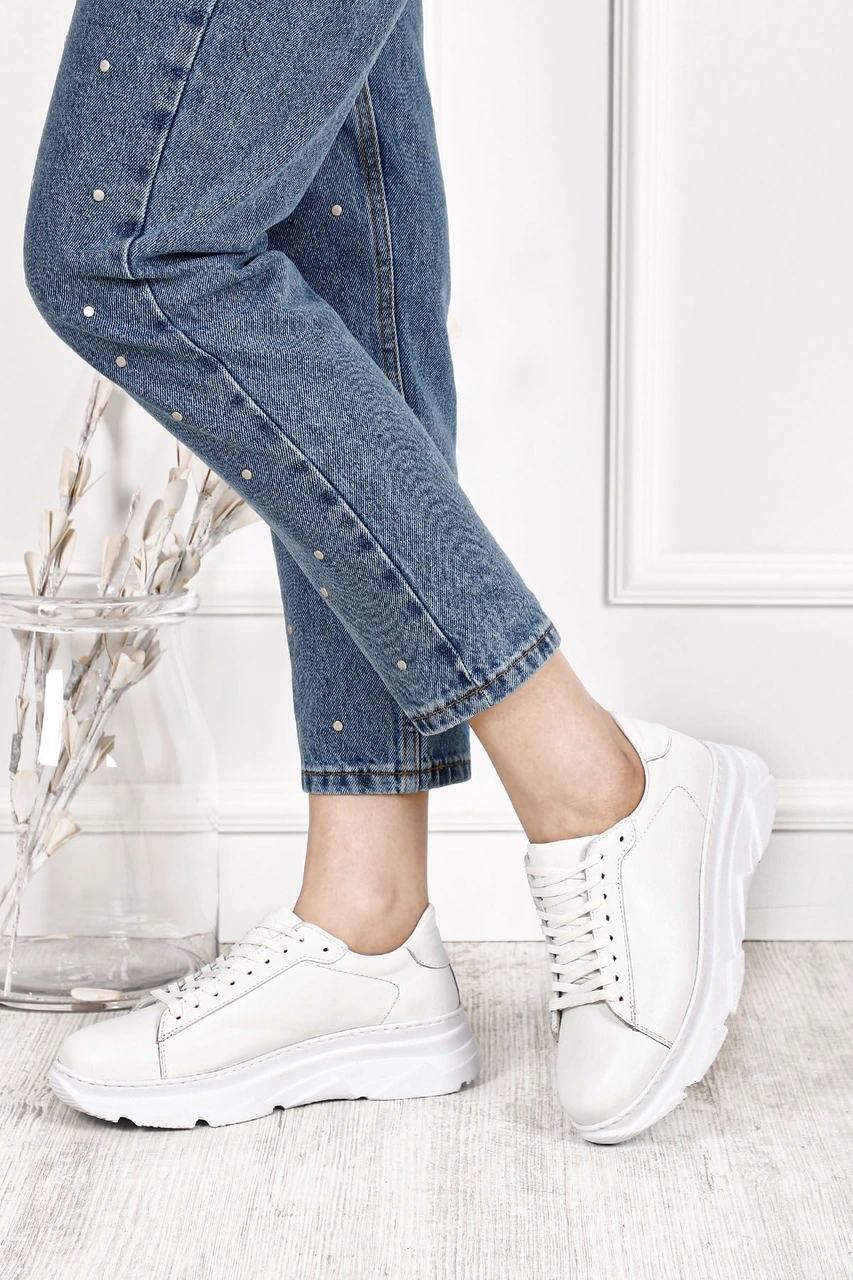 Gönderi(R) Gönderi R Kadın Beyaz Bağcıklı Dolgu Taban Hakiki Deri Sneaker Dyza13424166 Beyaz