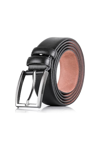 Özel Oval Kutulu Hakiki Manda Derisi Klasik Siyah Erkek Kemer Siyah