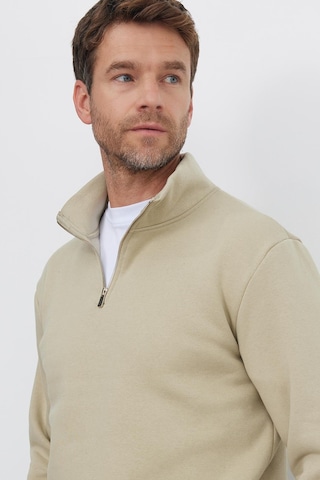 Tudors Unisex Relax Fit Rahat Kesim Pamuklu İçi Polarlı Yarım Fermuarlı Bej Dik Yaka Sweatshirt-35155 Bej