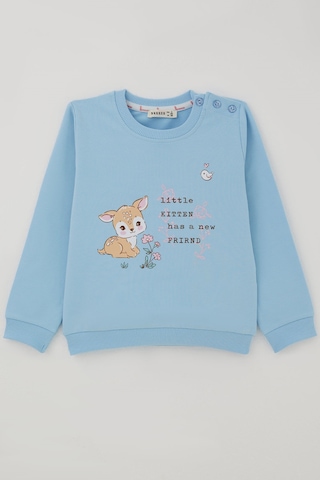 Breeze Kız Çocuk Sweatshirt Dostluk Temalı Sevimli Hayvancıklar Baskılı 1.5-5 Yaş , Açık Mavi