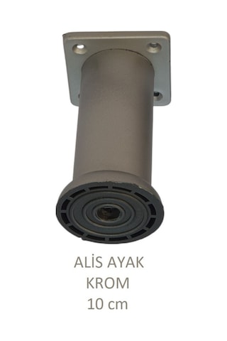 Alis Ayak, Baza Koltuk Dolap Ayağı, Plastik, Krom, 10 Cm, Vidalarıyla Mat Krom