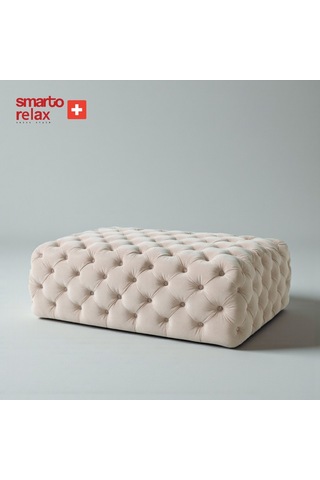 Smarto Relax Puf Swiss Style Soglio Ayaksiz Kapitoneli 100x45x45 Puf Ayaksız Kapitoneli Dekoratif Puf Bej