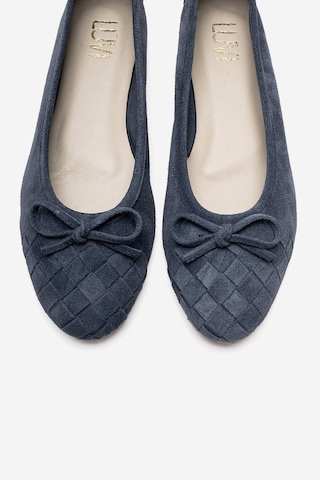 Luvishoes 03 Kot Süet Hakiki Deri Kadın Babet Ayakkabı Mavi