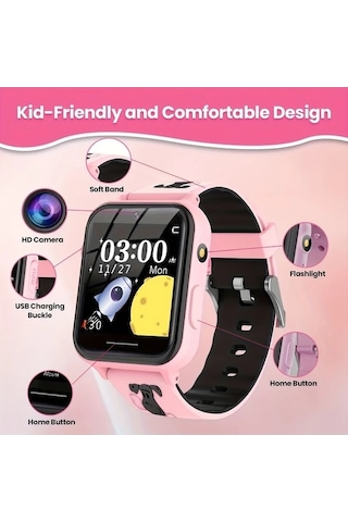 Trendooze Gaojunshop01 Pembe Çocuk Akıllı Oyun Kameralı Ayarlanabilir Ekran Doğum Günü Hediyesi Pembe Kişiye Özel Pembe