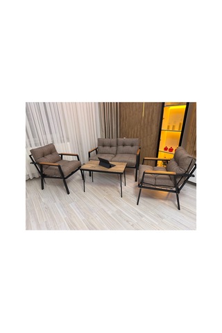 Houseart Menekşe Balkon, Bahçe,teras,cafe - Salon - Metal Kanepe Koltuk Takımı - 2 1 1 Sehpa Cappuccino
