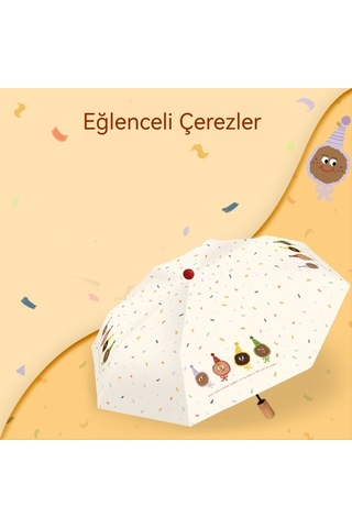 Hem Güneşli Hem De Yağmurlu Eğlenceli Bisküvi Şemsiyesi Beyaz