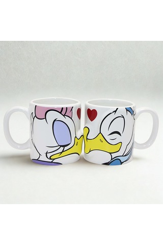 Donald Ve Daisy Duck Öpüşen Çift Kupa Bardak Seti Sevgili 2 Li Kupa Beyaz