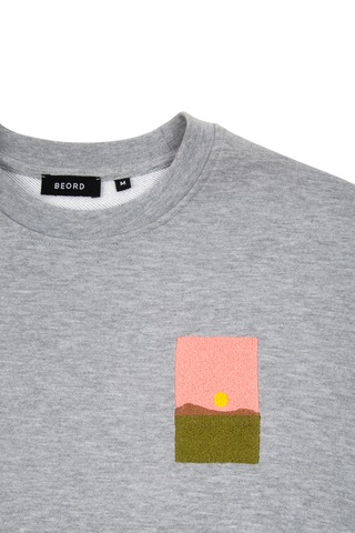 Beord Gri Melanj %100 Pamuk Bisiklet Yaka Sweatshirt Bss1-149