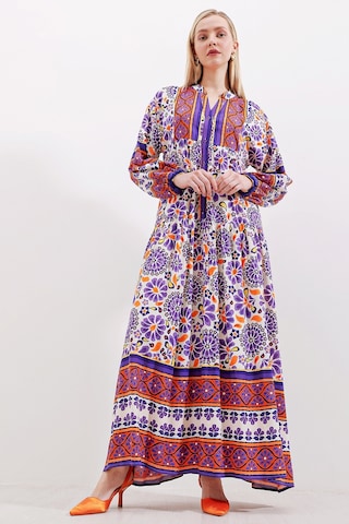 Bigdart 2423 Otantik Desenli Elbise - Mor 001