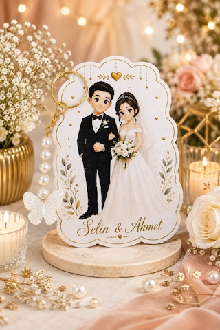 10 Adet Gelin & Damat Konsept Kelebek Anahtarlık - Nişan Hediye - Kına Hediye - Nikah 8,5x12cm