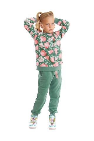 Denokids Pembe Çiçekli Kız Çocuk Yeşil Pembe Eşofman Takım Pembe - Yeşil