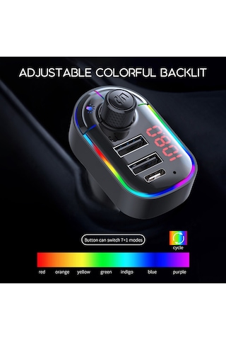 Padalink Araç İçi Bluetooth Fm Vericili Usb Ve Type C Çift Şarjlı Çakmaklık Adaptörü - Siyah C12