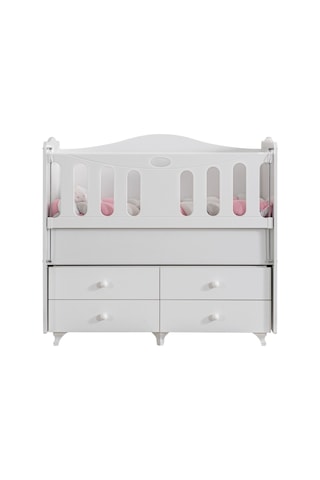 Beşik, Defne Çekmeceli Korkuluklu Sallanan Beşik 60x120 - Beyaz Çok Renkli