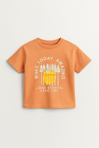 Erkek Çocuk %100 Pamuklu Baskılı Kısa Kollu Tişört - Somon 3-4 Yaş 8-9 Yaş Somon