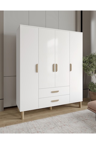 Afilli Güneş 4 Kapaklı 2 Çekmeceli Tamamı Mdf Gardrop Beyaz