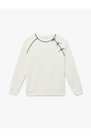 Koton Uzun Kollu Fiyonklu Bisiklet Yaka Oversize Sweatshirt Ekru 6wal10210ık Ekru