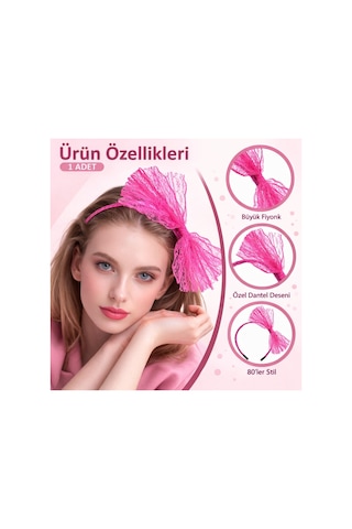 80 Ler 90 Lar Neon Pembe Dantel Taç Fiyonklu 5671 Çok Renkli Çok Renkli