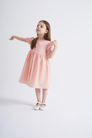 Oliventhekid Kolları Ve Beli Lastikli Kız Çocuk Elbise Pembe Pembe