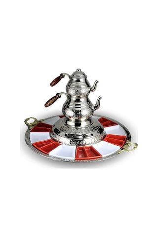 Sultan Nikel Kaplama Isıtıcılı Bakır Çaydanlık ve Kahvatı Seti