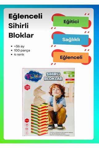 Sihirli Bloklar I Eğitici 100'lü Ve 4 Renkli Tahta Bloklar
