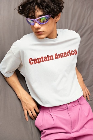 Kaptan Amerika Kalkan Baskılı Unisex Oversize Avengers Marvel Tiş Beyaz