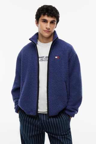 Tommy Hilfiger Tjm Rlx Badge Zıp-thru Teddy Ext Erkek Mavi Sweatshirt - Dm0dm22345