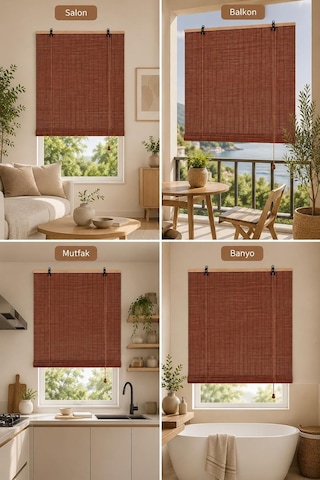 Ayrex Ahşap Doğal Bambu Katlamalı Stor Perde Güneş Kırıcı Dekoratif Bahçe Balkon Ev Pencere Güneşlik Koyu Ka Diğer