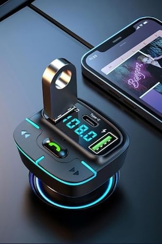 Pdateknoloj F9 Araç Fm Transmitter 5.3 Bluetooth Araç Kiti Usb Type-c Hızlı Şarj Çıkışlı Çakmaklık Girişli F9 A Antrasit