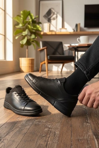 Enoch Hakiki Deri Esnek Bilek Detaylı Erkek Sneaker Ortopedik Taban Siyah