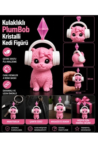 11 Cm Sims Plumbob Kulaklıklı Kristalli Kedi Figürü-dekoratif Sevimli Kedi Biblo