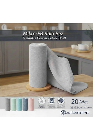 Fb Cup 20'li Rulo Mikro-fb Çok Amaçlı %100 Mikrofiber Temizlik Bezi 25x32 Kopart Kullan Antrasit Gri Koyu Mavi