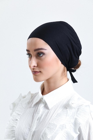 Hürrem Bone Siyah Arkadan Bağlamalı Tesettür Bone Penye Kumaş Düz Bone 1011 01 Siyah