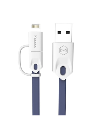 Apple Uyumlu iPhone Lightning Micro Usb Akıllı Şarj Data Kablosu Mavi