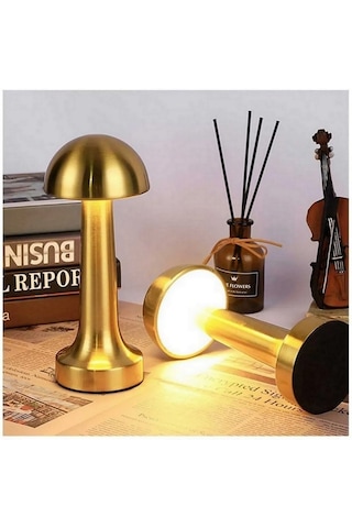 Masa Lambası Gece Lamba Mantar Model Usb Şarjlı Dekoratif Gold Re