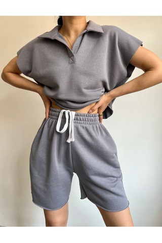 Mai Collection Mai Studios Co. Polo Yaka Duman Şort Takım Gri