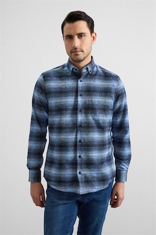 Süvari Lacivert Regular Düğmeli Yaka Kareli Casual Gömlek Gm2008000252-m09 Lacivert