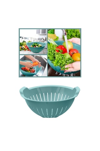 Flosoft Makarna Süzgeci 25 Cm, Kulplu Sebze Meyve Yıkama Süzgeci 2,5 Litre Turkuaz