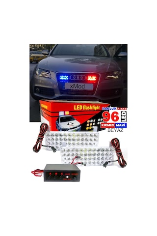 Kırmızı Mavi 96 Led Panjur İçi Polis Flash Led 48 X 2 Led